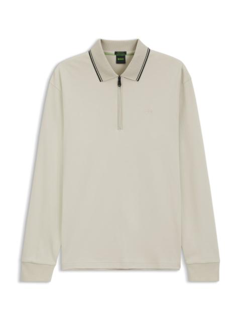 BOSS INTERLOCK COTTON POLO SHIRT WITH STRIPED COLLAR