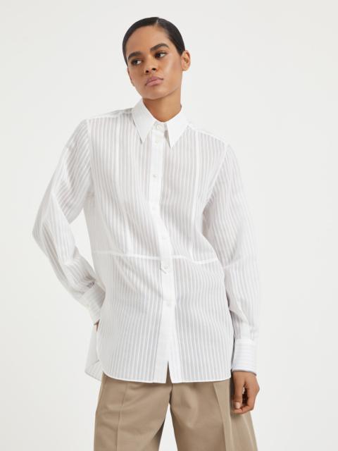 Striped cotton and silk organza shirt with shiny cuffs