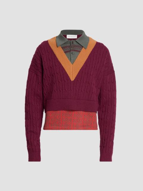 Dries Van Noten Men's Medan Layered Wool-Cotton Sweater - Bordeaux