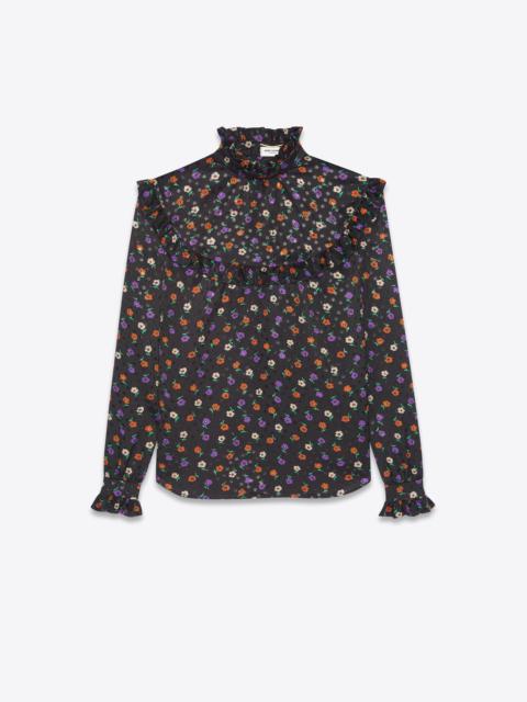 blouse in matte and shiny lamé floral silk