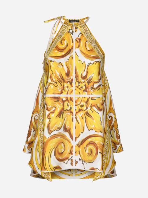 Dolce & Gabbana Silk twill halterneck top with majolica print