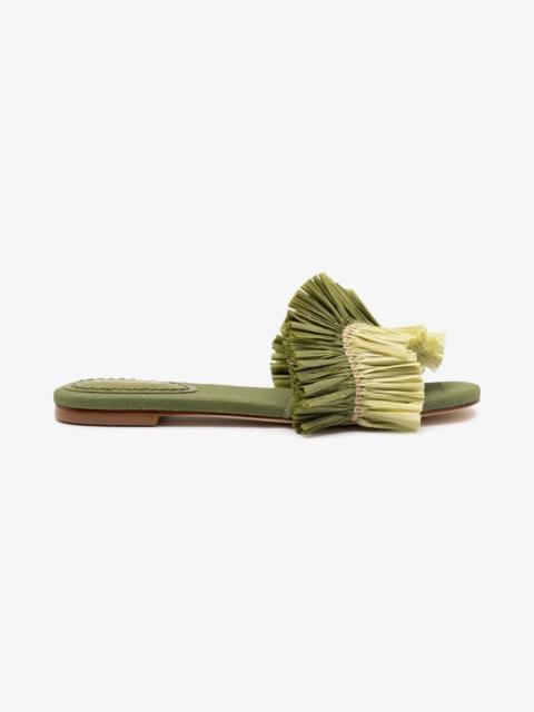 Larroudé Ivy Fringe Flat In Seaweed Raffia