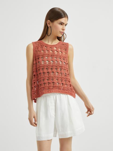 Brunello Cucinelli Jute and cotton textured net knit top