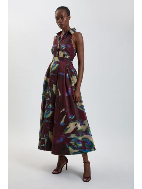 KAREN MILLEN Abstract Print Organza Collared Maxi Dress