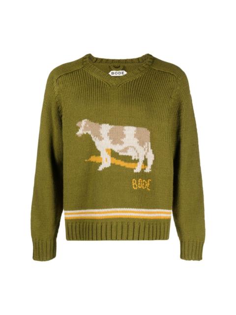 Cattle-intarsia wool jumper