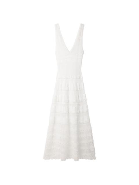 Sandro pointelle-knit tiered maxi dress