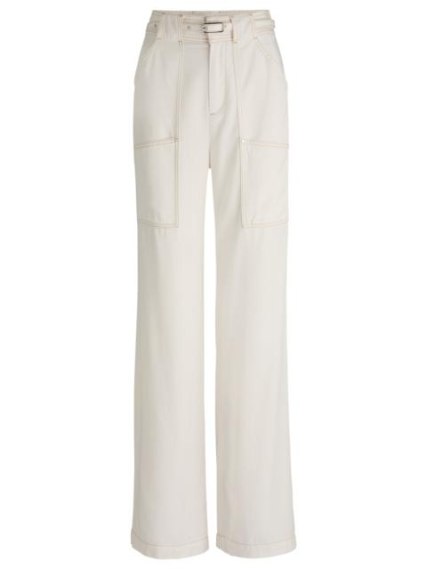BOSS WIDE-LEG TROUSERS WITH BELT AND POCKET DETAILING