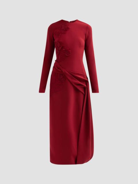 LELA ROSE Women's Floral Organza Embroidered Crepe Dress - Wine