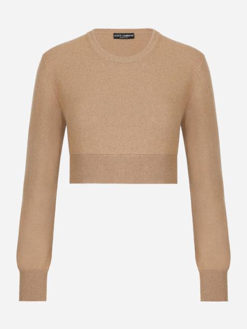 Cropped wool and cashmere round-neck sweater