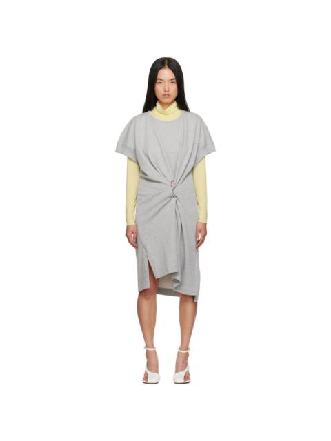 Gray Draped Cotton Minidress