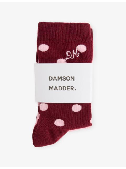 DAMSON MADDER. Dot-Embroidered Pack of Two Cotton-Blend Crew Socks