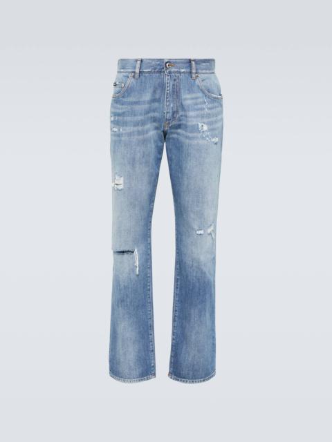 Distressed straight jeans