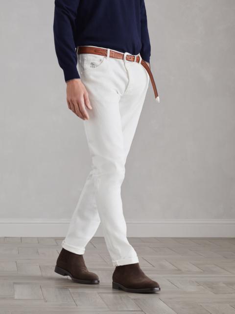 Brunello Cucinelli Garment-dyed slim fit trousers in comfort cotton lightweight denim