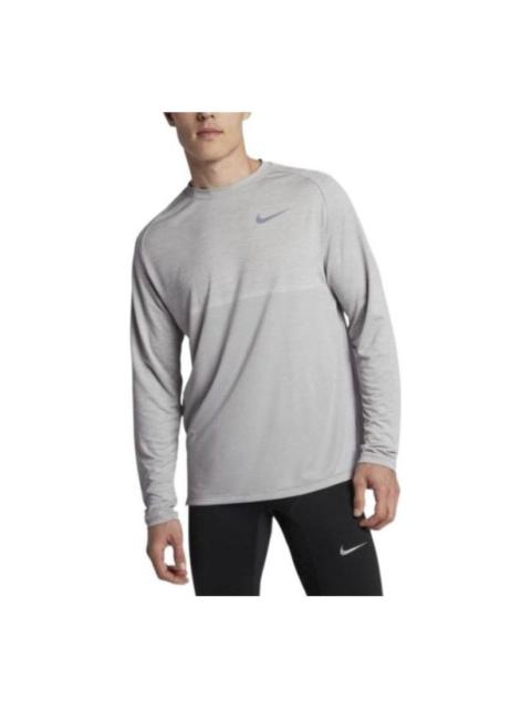 Men's Nike Medalist Dry Chest Embroidered Logo Round Neck Long Sleeves Gray T-Shirt 891425-027