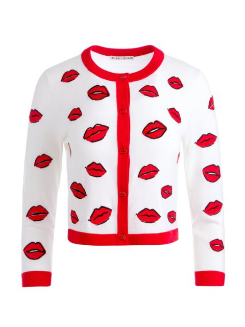 Alice + Olivia DARODA KISS CREWNECK CROPPED CARDIGAN