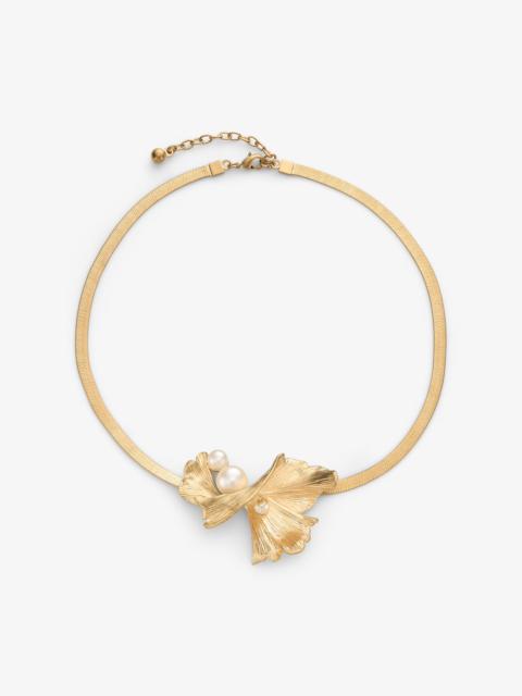 JIMMY CHOO Wave Pearl Necklace White and Gold-Finish Metal Necklace with Pearl Embellishments