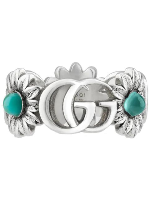 GUCCI Gucci Double G Flower Ring Blue Topaz Stones Silver