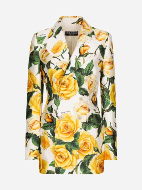 Dolce & Gabbana Double-breasted Turlington jacket in yellow rose-print mikado