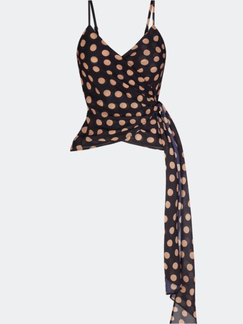 SIMONMILLER Marlowe Chiffon Tie Tank In Black/Tan Polka Dot