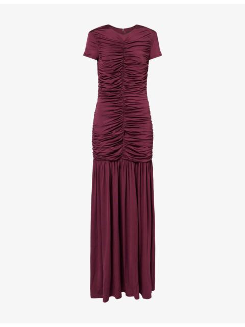 ROTATE Cap-Sleeve Gathered Jersey Maxi Dress