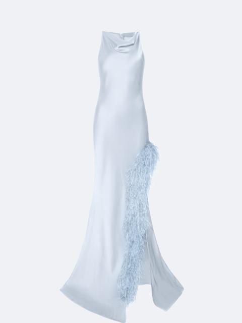 LAPOINTE Satin Halter Gown With Feathers