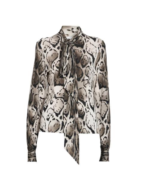 Stella McCartney Women's Cloud Leopard Pussy Bow Blouse - Grey Multi