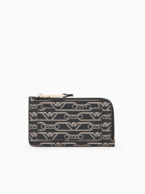 EMPORIO ARMANI Zip-around card holder with all-over monogram print