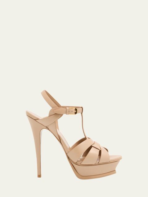 SAINT LAURENT Tribute Leather T-Strap Platform Sandals