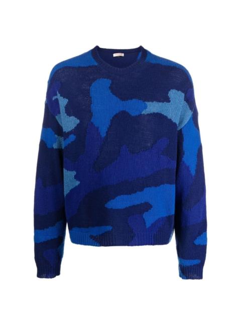 camouflage-motif intarsia-knit jumper