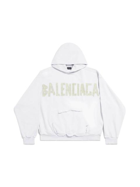 BALENCIAGA Tape Type Ripped Pocket Hoodie Large Fit in White