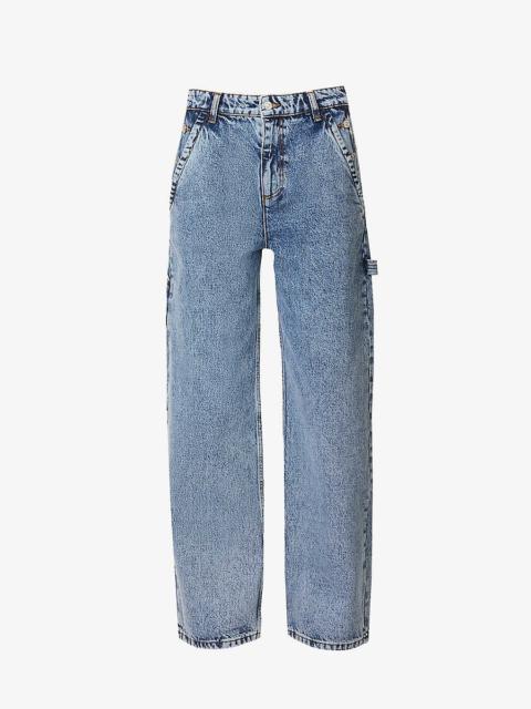 Acid-wash straight-leg mid-rise jeans