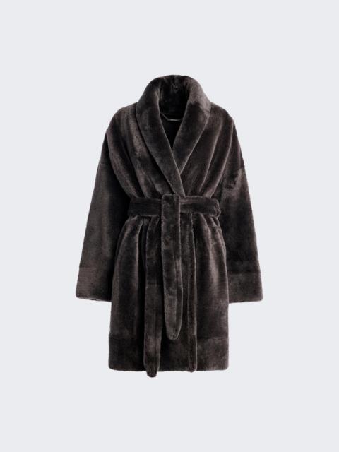 NOUR HAMMOUR Juno Shearling Robe Coat Fumée