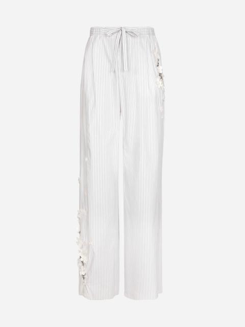 Dolce & Gabbana Striped poplin pants with embroidery