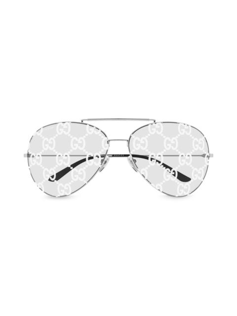 GUCCI Women's Interlocking 65MM Logo Aviator Sunglasses - Silver Clear