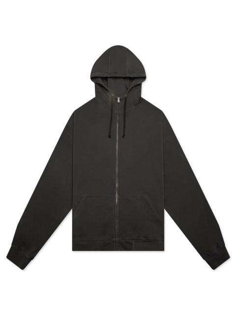 REVERSE APPLICATED STITCH LOGO ZIPPED HOODIE - CHARCOAL