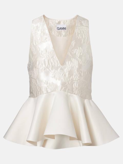 GANNI Peplum satin cloqué top