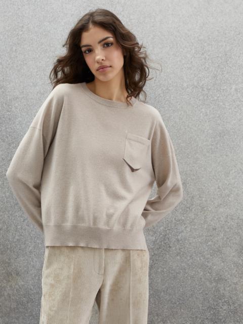 Cashmere sweater with shiny shadow pocket
