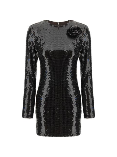 ROTATE sequin-embellished floral-appliqué mini dress