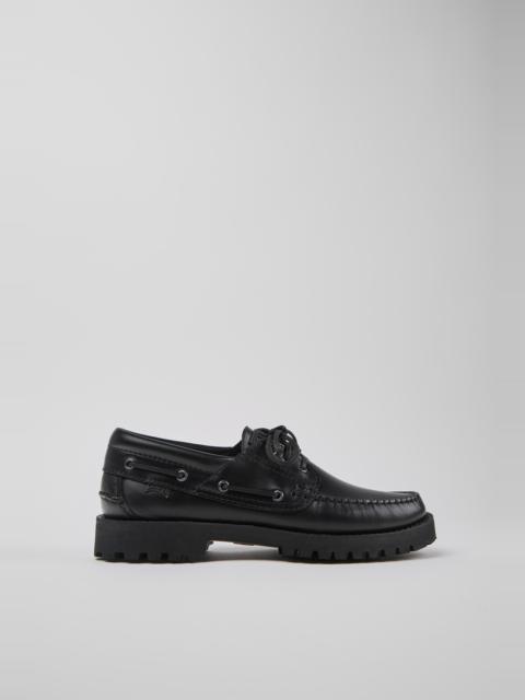 CAMPER Nautico Black Leather Nautical Shoes for Men.