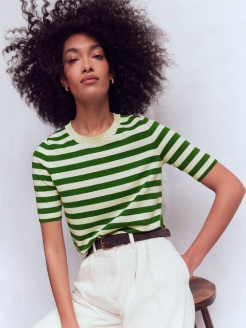 BODEN Emilia Cotton Crew T-shirt-Promenade Green/ Ivory Stripe
