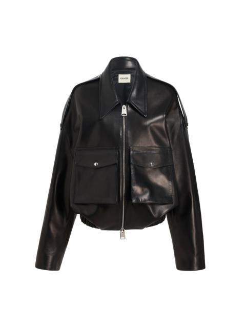 KHAITE Owey Plunge Leather Bomber Jacket black