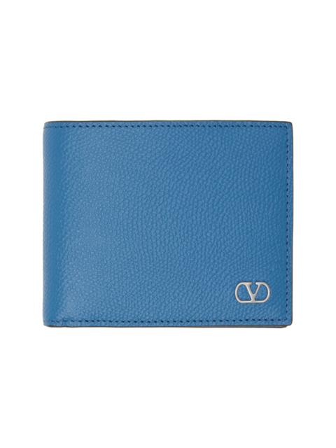 Valentino Blue VLogo Signature Grainy Calfskin Wallet