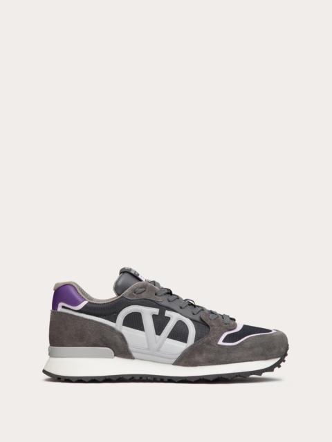 Valentino VLOGO PACE LOW-TOP SNEAKER IN SPLIT LEATHER, FABRIC AND CALF LEATHER