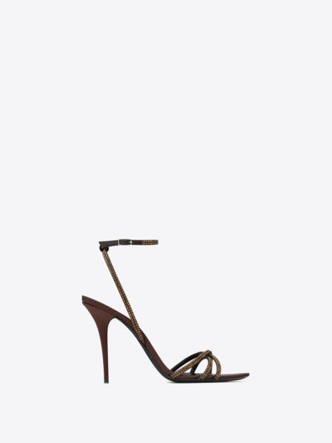 saint laurent ava sandals in crepe satin with rhinestones