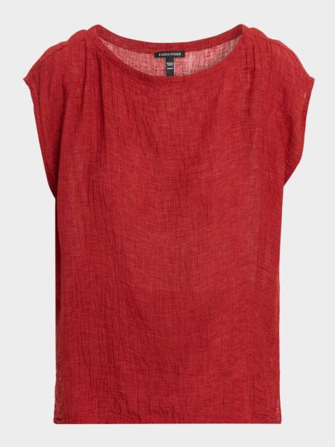 EILEEN FISHER Cap-Sleeve Crinkled Organic Linen Top