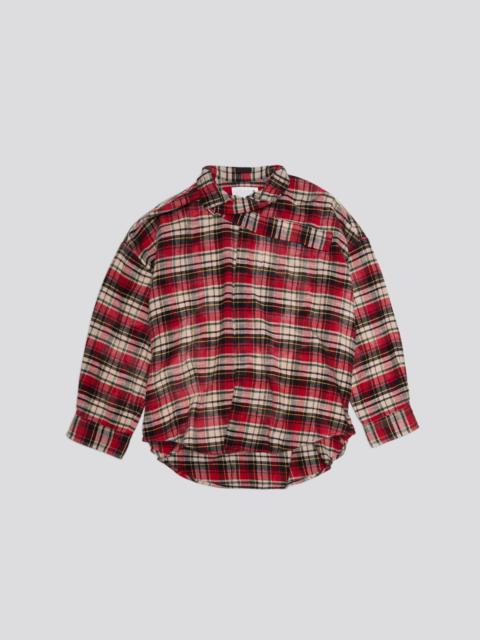 OVERSIZED BELT COLLAR SHIRT - BLEACHED RED PLAID