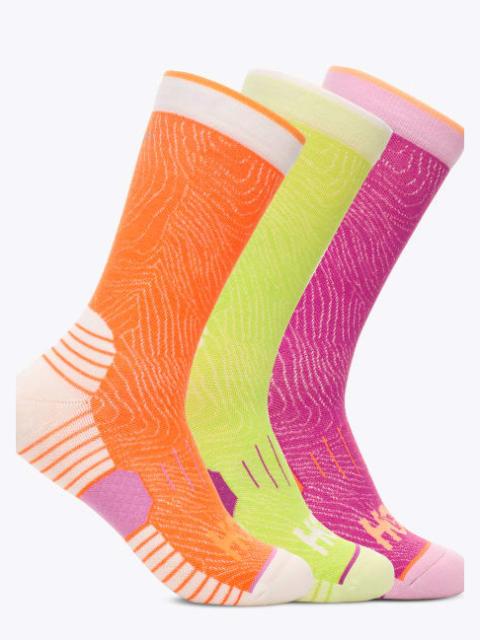 HOKA Crew Run Sock 3-Pack in Elctrc Tgrine/Lettuce/Fuschia