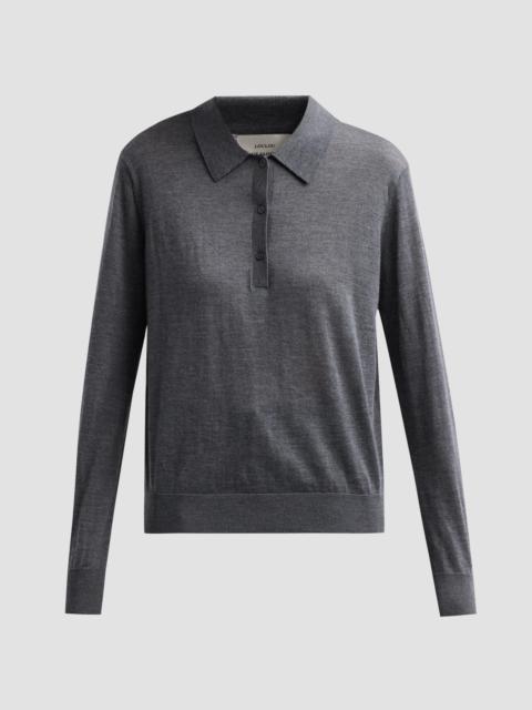 Loulou de Saison Women's Miles Cashmere Long-Sleeve Polo Top - Anthracite Melange