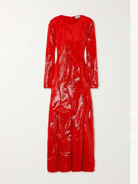 GANNI Sequined recycled mesh maxi dress