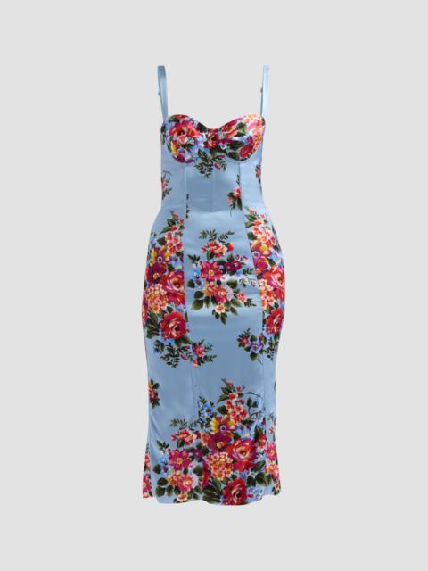 Dolce & Gabbana Women's Floral Satin Midi-Dress - Mazz Fiori F Celeste